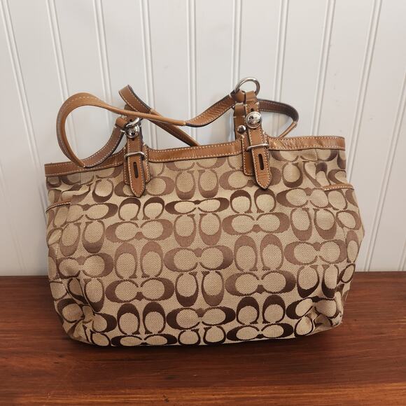 Coach F15146 Canvas/Leather‎ Caramel/Lavender Hand/Shoulder Bag Purse Pre-owned - Picture 2 of 12